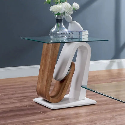 Tong Contemporary White and Natural 47-inch Glass Top 2-Piece Coffee Table Set by Furniture of America