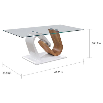 Tong Contemporary White and Natural 47-inch Glass Top 2-Piece Coffee Table Set by Furniture of America