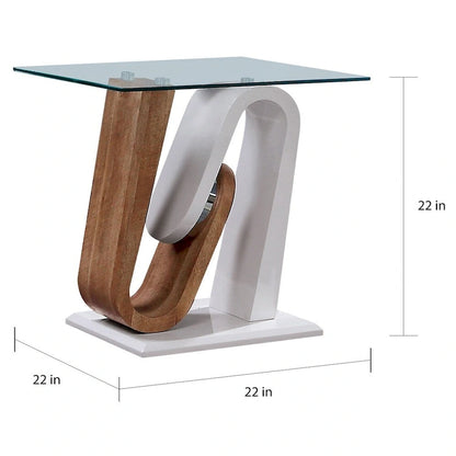 Tong Contemporary White and Natural 47-inch Glass Top 2-Piece Coffee Table Set by Furniture of America