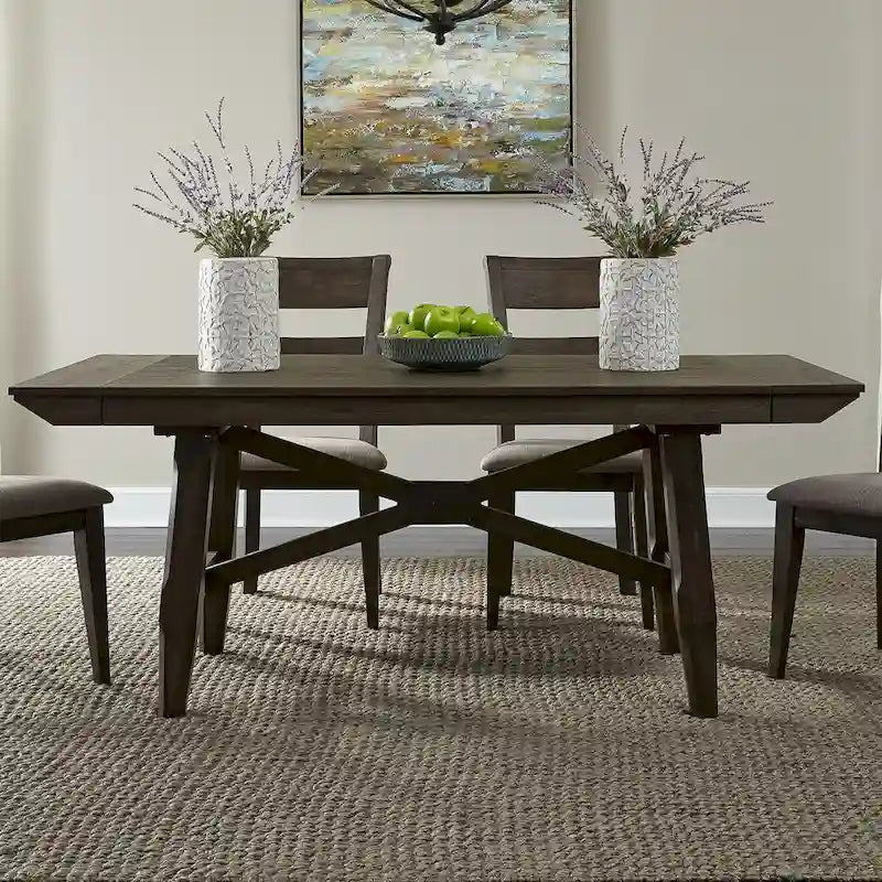Double Bridge Dark Chestnut 7 Piece Trestle Table Set
