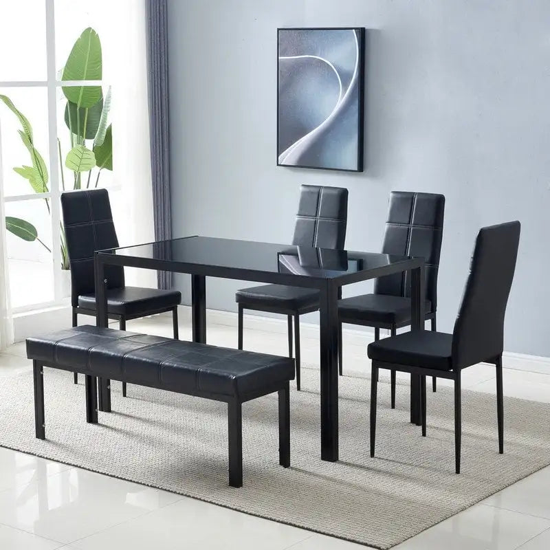 6-Seat Modern Glass Dining Table Black