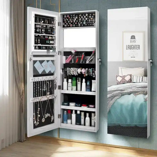 PVC Wood Grain Coating Whole Body Mirror Jewelry Armoires Cabinet