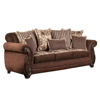 Fova Traditional Fabric Upholstered Rolled Arms Sofa by Furniture of America