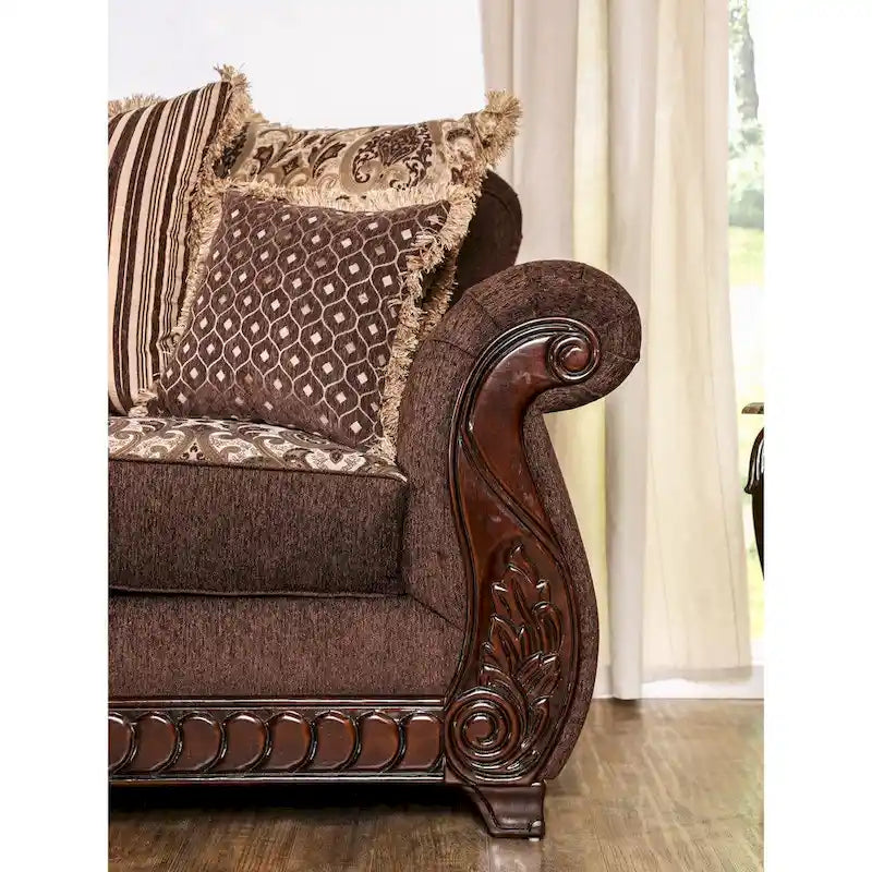 Fova Traditional Fabric Upholstered Rolled Arms Sofa by Furniture of America
