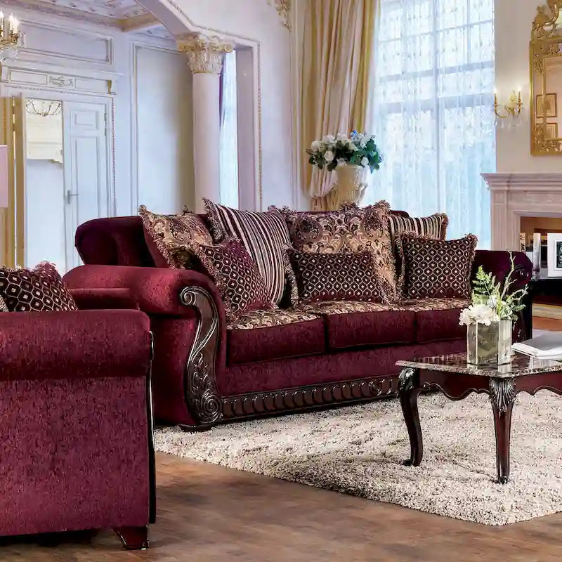 Fova Traditional Fabric Upholstered Rolled Arms Sofa by Furniture of America