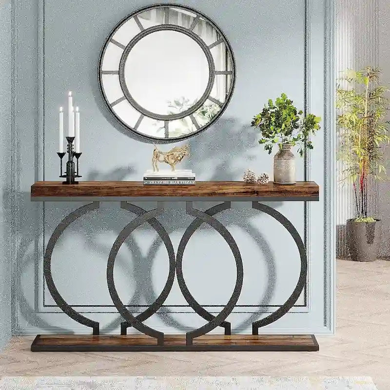 55 inch Gold Console Table, Faux Marble Entryway Table Narrow Long Sofa Table, Modern Accent Table for Living Room