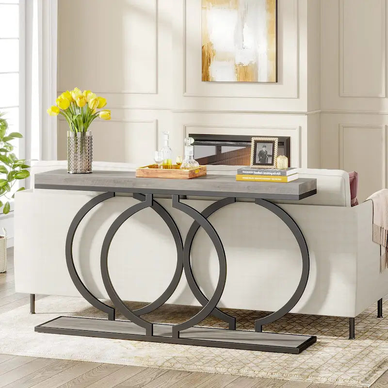 55 inch Gold Console Table, Faux Marble Entryway Table Narrow Long Sofa Table, Modern Accent Table for Living Room