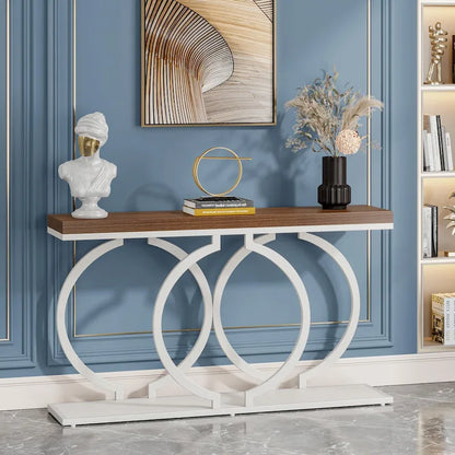 55 inch Gold Console Table, Faux Marble Entryway Table Narrow Long Sofa Table, Modern Accent Table for Living Room