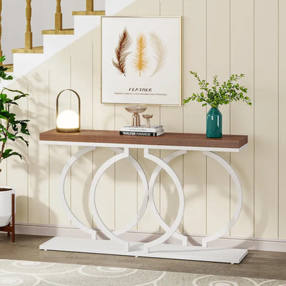 55 inch Gold Console Table, Faux Marble Entryway Table Narrow Long Sofa Table, Modern Accent Table for Living Room