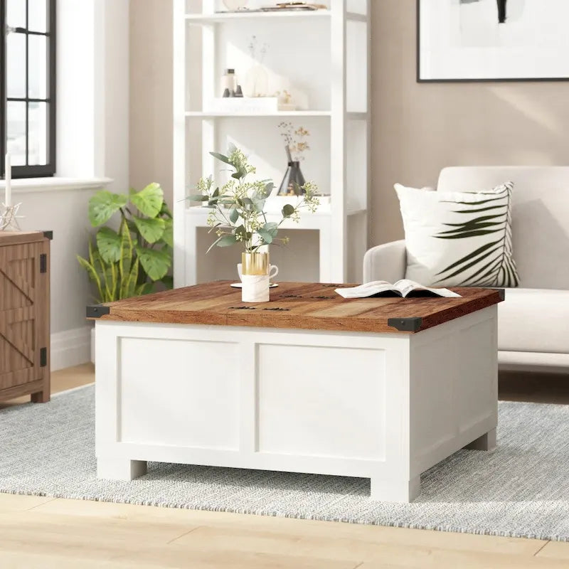 Modern Farmhouse Coffee Table with Hidden Interior Storage