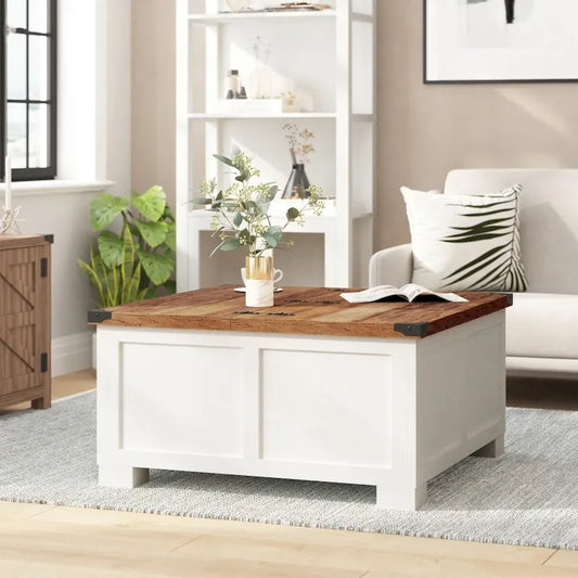 Modern Farmhouse Coffee Table with Hidden Interior Storage