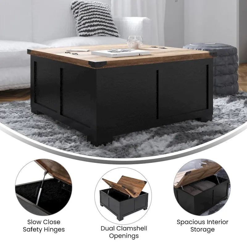 Modern Farmhouse Coffee Table with Hidden Interior Storage