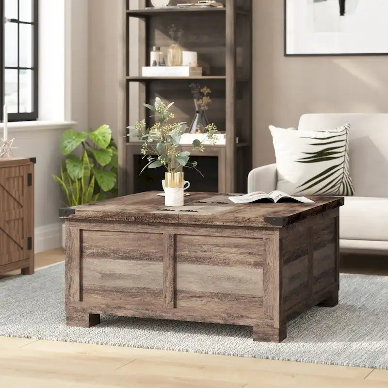 Modern Farmhouse Coffee Table with Hidden Interior Storage