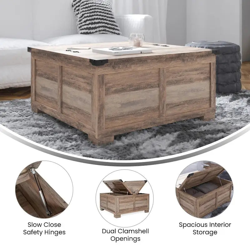 Modern Farmhouse Coffee Table with Hidden Interior Storage