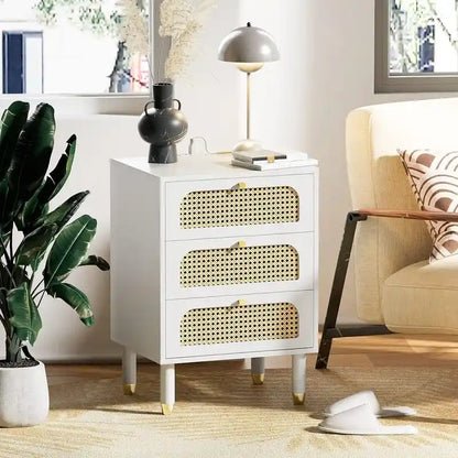Rattan Nightstand with 3 Drawers
