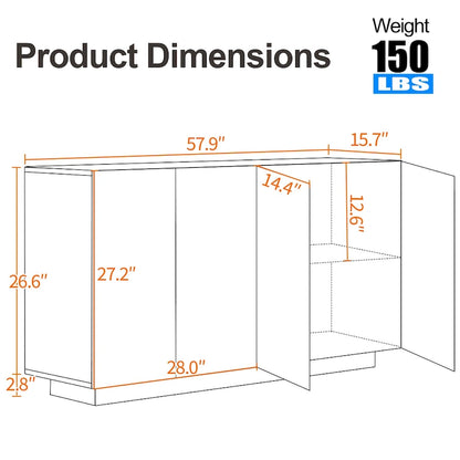 Buffet Cabinet with Storage Bar Cabinet LED light High Gloss Doors for Bedroom, Living Room