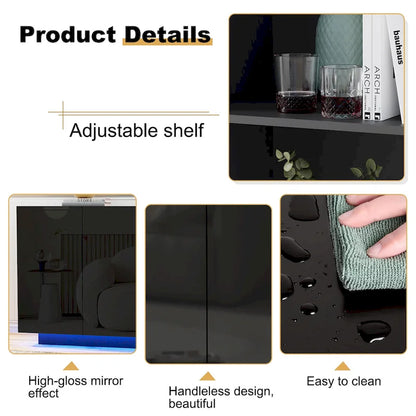 Buffet Cabinet with Storage Bar Cabinet LED light High Gloss Doors for Bedroom, Living Room