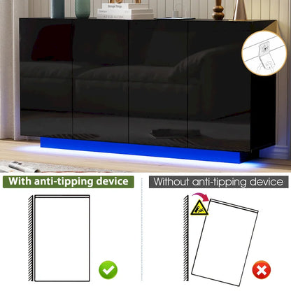 Buffet Cabinet with Storage Bar Cabinet LED light High Gloss Doors for Bedroom, Living Room