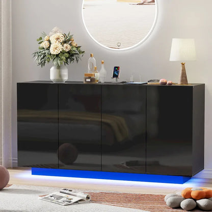 Buffet Cabinet with Storage Bar Cabinet LED light High Gloss Doors for Bedroom, Living Room