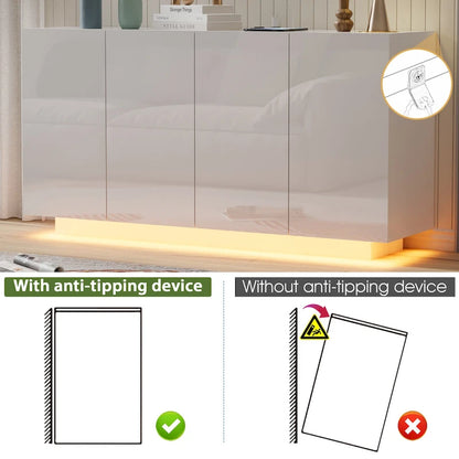 Buffet Cabinet with Storage Bar Cabinet LED light High Gloss Doors for Bedroom, Living Room