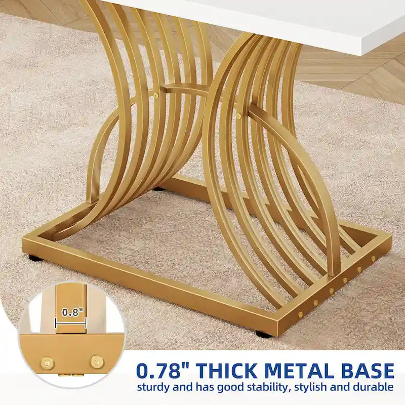 Moasis Rectangular Dining Table for 4, White and Gold Kitchen Table Dinner Table