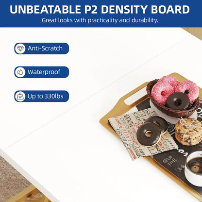 Moasis Rectangular Dining Table for 4, White and Gold Kitchen Table Dinner Table