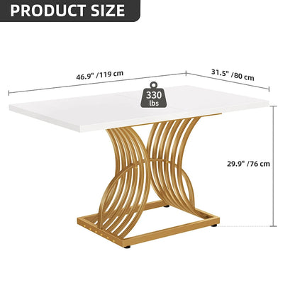 Moasis Rectangular Dining Table for 4, White and Gold Kitchen Table Dinner Table