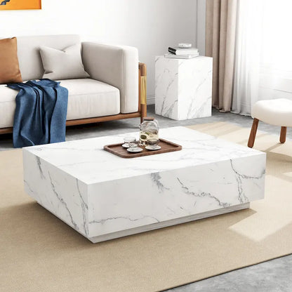 Faux Marble Solid Block Rectangular Coffee Table