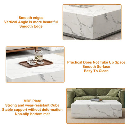 Faux Marble Solid Block Rectangular Coffee Table