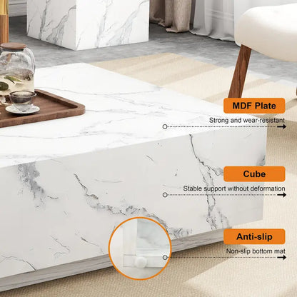 Faux Marble Solid Block Rectangular Coffee Table