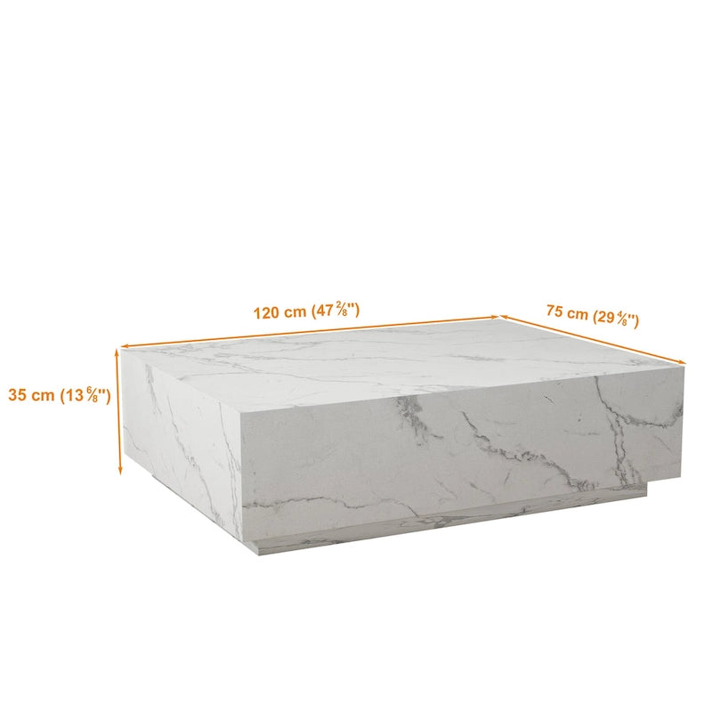 Faux Marble Solid Block Rectangular Coffee Table