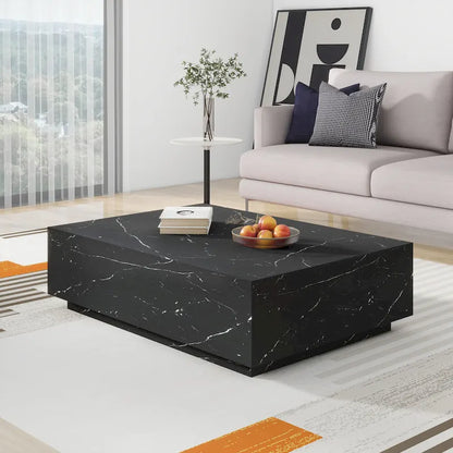Faux Marble Solid Block Rectangular Coffee Table