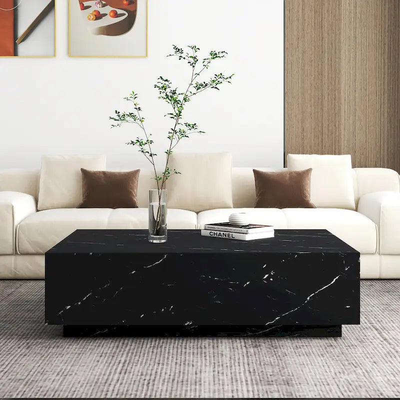 Faux Marble Solid Block Rectangular Coffee Table