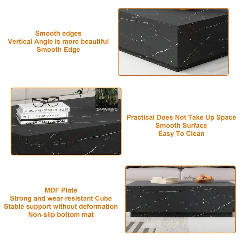 Faux Marble Solid Block Rectangular Coffee Table