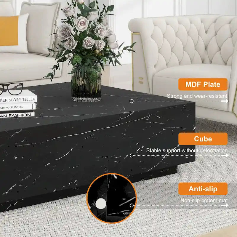 Faux Marble Solid Block Rectangular Coffee Table
