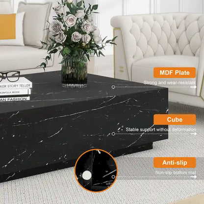 Faux Marble Solid Block Rectangular Coffee Table