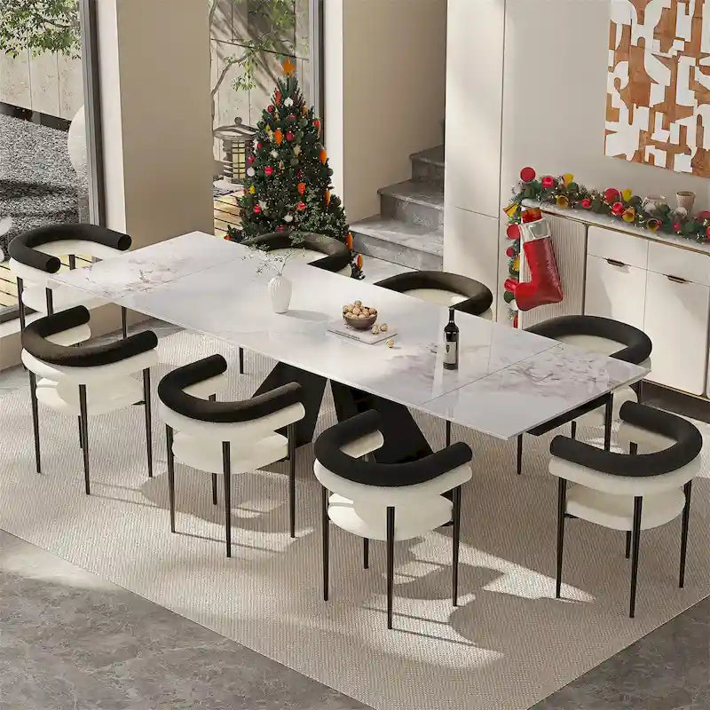 9 - Pieces Modern Minimalist 8 - Person Sintered Stone Extendable Dining Set