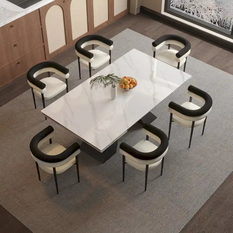 9 - Pieces Modern Minimalist 8 - Person Sintered Stone Extendable Dining Set