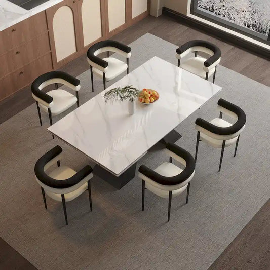 9 - Pieces Modern Minimalist 8 - Person Sintered Stone Extendable Dining Set