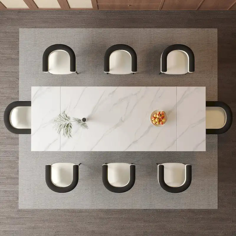 9 - Pieces Modern Minimalist 8 - Person Sintered Stone Extendable Dining Set