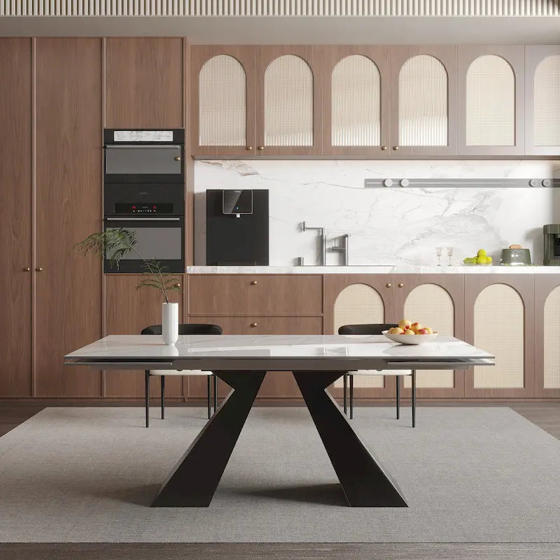 9 - Pieces Modern Minimalist 8 - Person Sintered Stone Extendable Dining Set