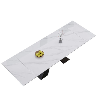 9 - Pieces Modern Minimalist 8 - Person Sintered Stone Extendable Dining Set