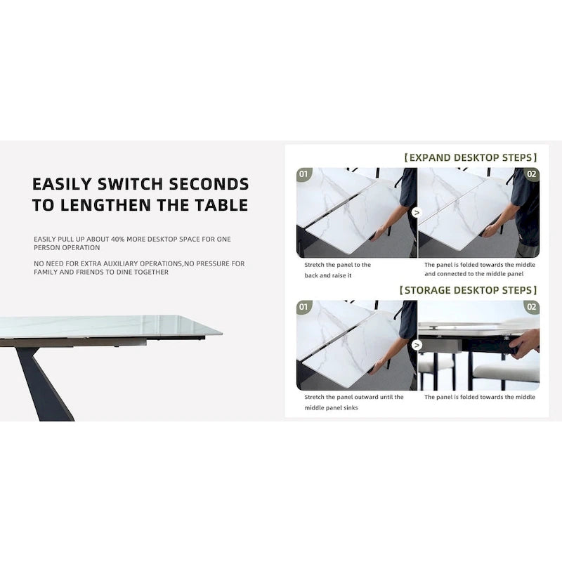 9 - Pieces Modern Minimalist 8 - Person Sintered Stone Extendable Dining Set