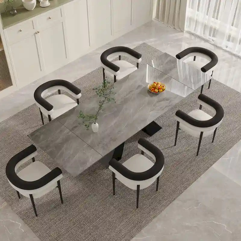 9 - Pieces Modern Minimalist 8 - Person Sintered Stone Extendable Dining Set