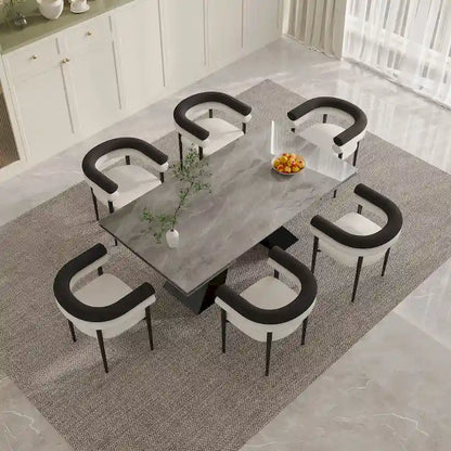 9 - Pieces Modern Minimalist 8 - Person Sintered Stone Extendable Dining Set