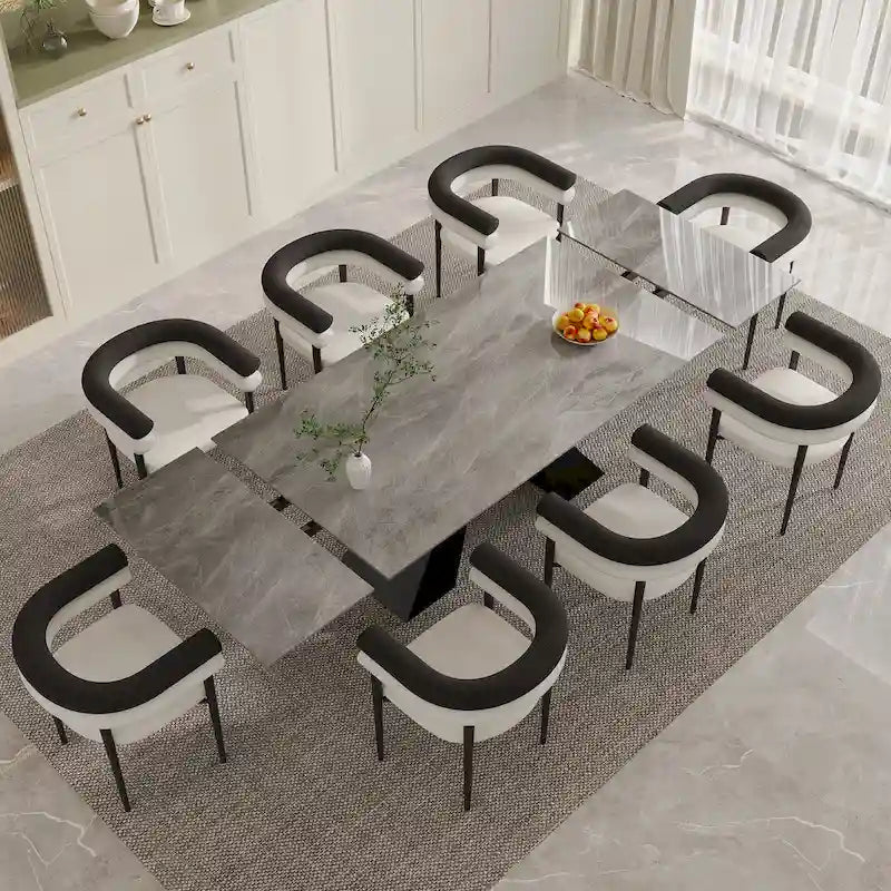 9 - Pieces Modern Minimalist 8 - Person Sintered Stone Extendable Dining Set