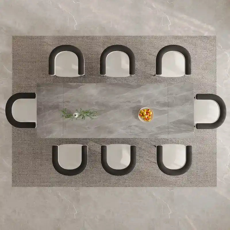 9 - Pieces Modern Minimalist 8 - Person Sintered Stone Extendable Dining Set