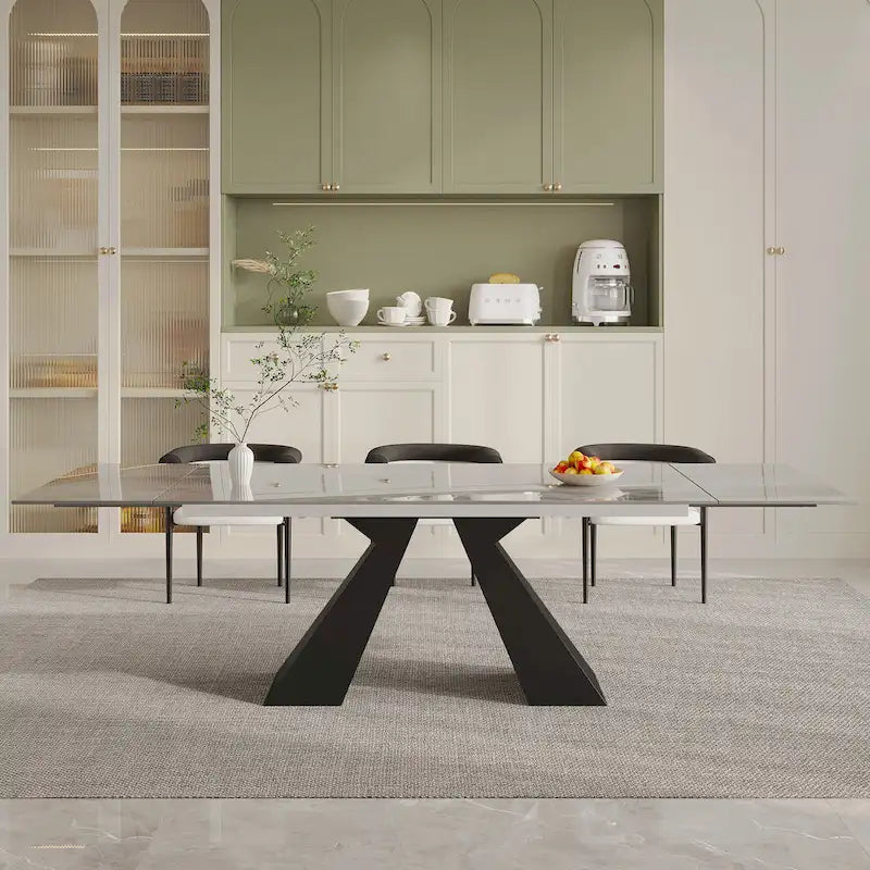 9 - Pieces Modern Minimalist 8 - Person Sintered Stone Extendable Dining Set