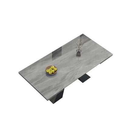 9 - Pieces Modern Minimalist 8 - Person Sintered Stone Extendable Dining Set