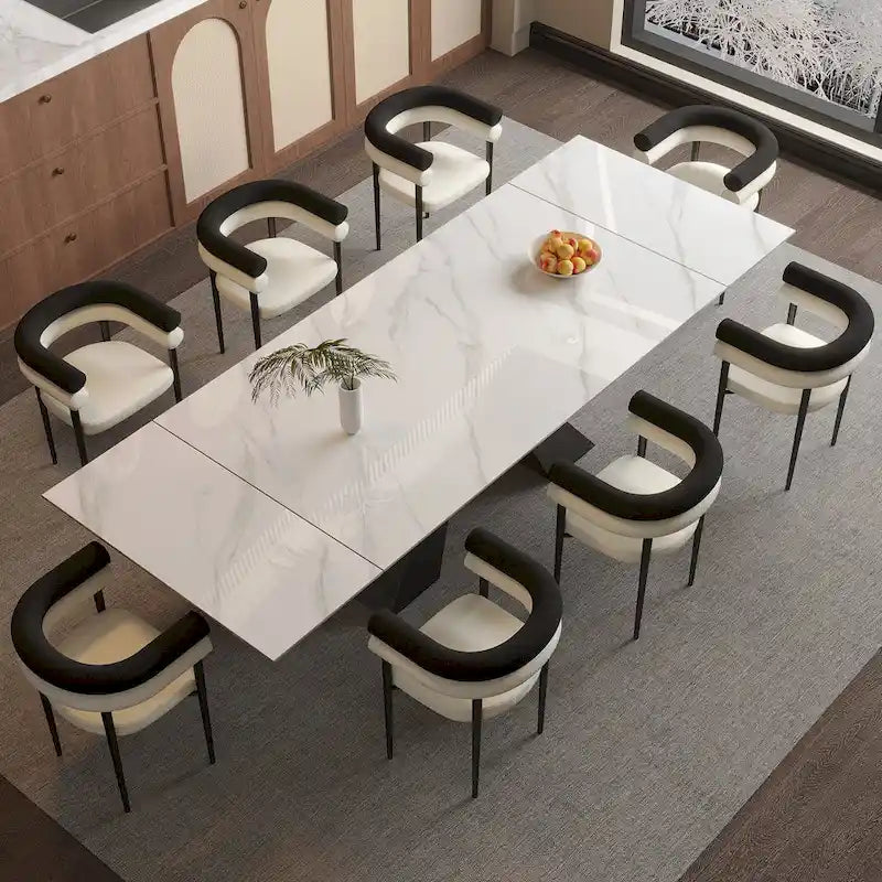 9 - Pieces Modern Minimalist 8 - Person Sintered Stone Extendable Dining Set